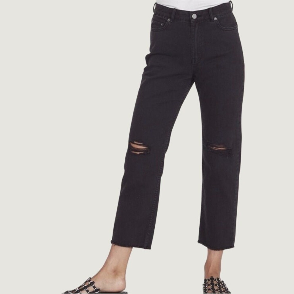 Amuse Society Selena Crop High Rise Distressed Straight Leg Jean 25 Black Grunge
